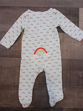 Baby Rainbow One-Piece Footed Pajamas - Light Blue with Rainbow Applique